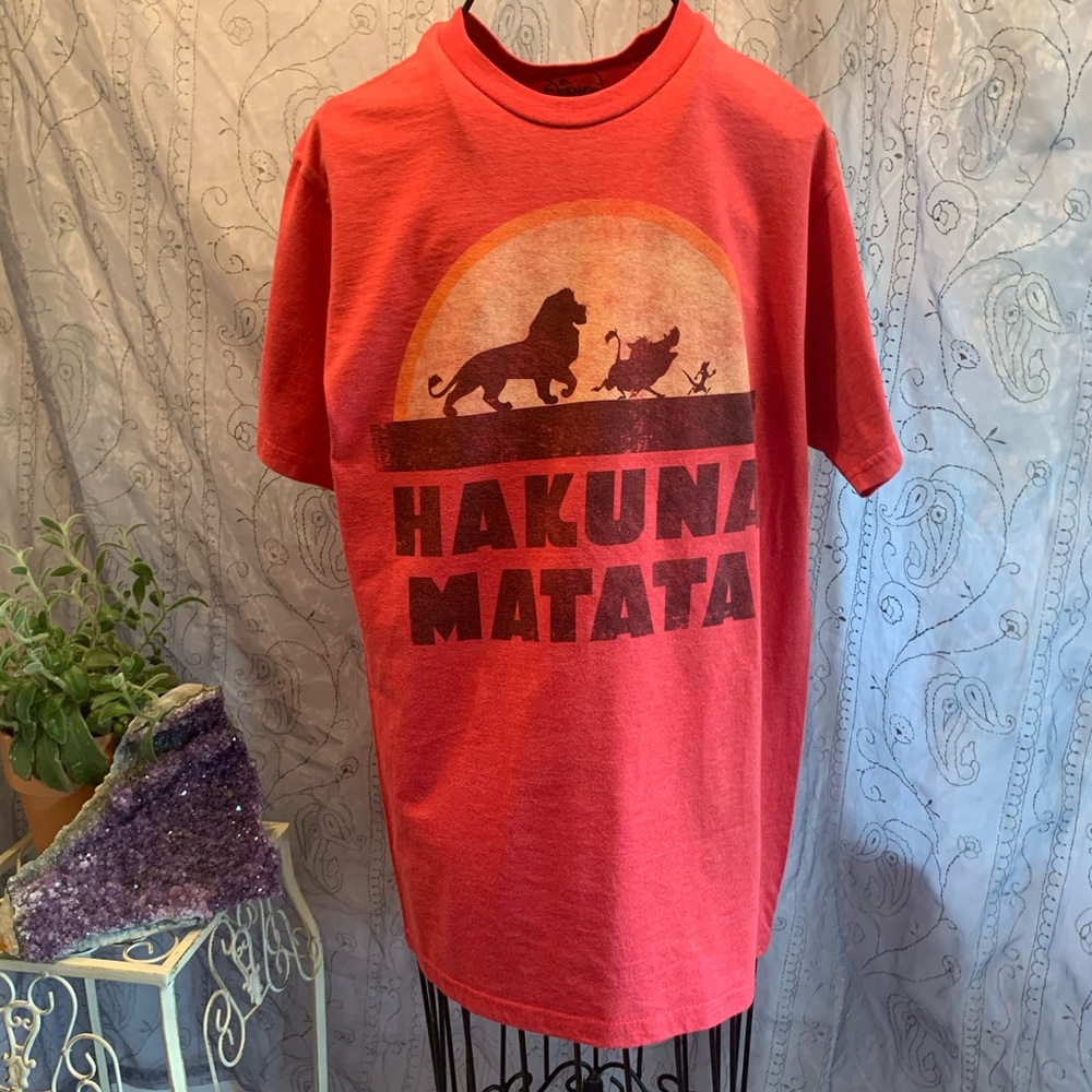 Disney Hakuna Matata T-Shirt Lion King Graphic Tee Short Sleeve Red Size S